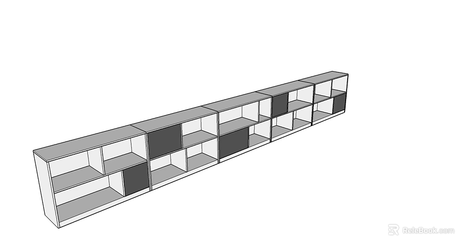 Modern Decorative Cabinet Long Design With Open Shelves And Black White Square Patterns 3d model