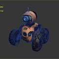 Orange Toy Robot With Large Textured Wheels And Blue Camera Lens