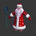 Christmas Decorative Figurine Set With Santa Claus In Red Snowflake Coat And Blue Star Ornament