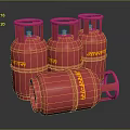 Red Indane Brand LPG Cylinders Standing And Lying On Black Surface