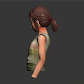Woman in Striped Tank Top with Brown Hair 3D Rendered Figure on Dark Background