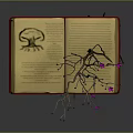 Open Book With Growing Tree Having Pink Flowers And Symbol On Pages