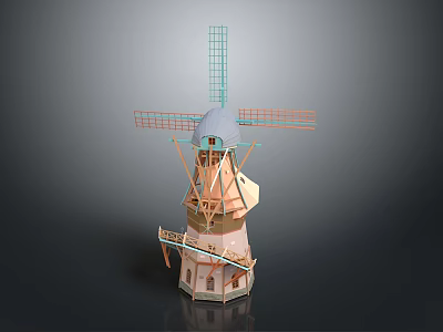 Detailed 3D Windmill Model With Tower Structure And Rotating Blades Design 3d model