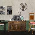 Vintage Interior Room With Textured Walls Old Fashioned TV Picture Frames And Wooden Cabinet