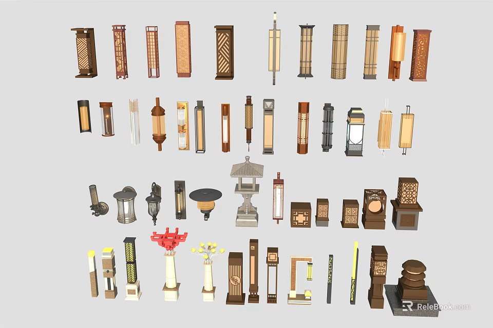Various Outdoor Lights With Different Designs And Styles For Exterior Decor 3d model 