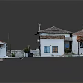 Traditional Village House With Red Tile Roof White Walls Blue Door Windows And Stone Steps