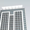 Modern High Rise Office Building With Glass Facade And Contemporary Roof Design