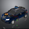 Blue Modified Car With Roof Equipment And Connected Body Wires