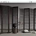 Silent Screen Middle Ancient Screen Hollow Partition Folding Screen 3d model