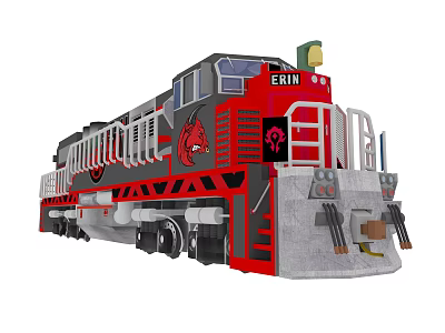 Red And Black ERIN Train Locomotive Featuring Wolf Head Logo Exterior Design 3d model Red And Black ERIN Train Locomotive Featuring Wolf Head Logo Exterior Design 3d model