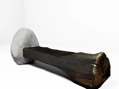 Public Chair With Natural Stone And Wooden Log Rustic Design Elements 3d model