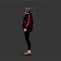 Futuristic Game Movie Character With Lighted Hat Black Jacket Red Glasses And Colorful Sneakers