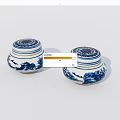 Two Traditional Blue and White Ceramic Jars with Landscape Patterned Lids