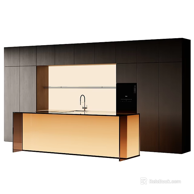 Modern Dark Kitchen Cabinets With Counter Island Sink And Appliance 3d model 