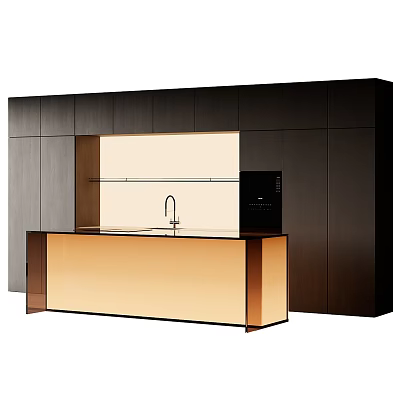 Modern Dark Kitchen Cabinets With Counter Island Sink And Appliance 3d model