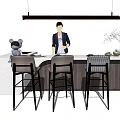 Modern Bar Counter Design With Stylish Stools Hanging Light And Decorative Elements 3d model