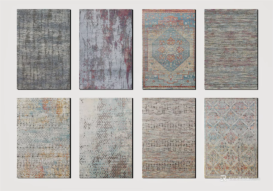 Square Rugs With Various Patterns Different Styles And Assorted Colors Collection 3d model