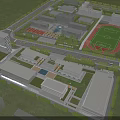 Aerial View of Modern School Buildings with Sports Field and Green Landscaping