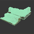 Stone Wall Components With Corner Structure And Ground Sections Covered In Moss And Grass 3d model