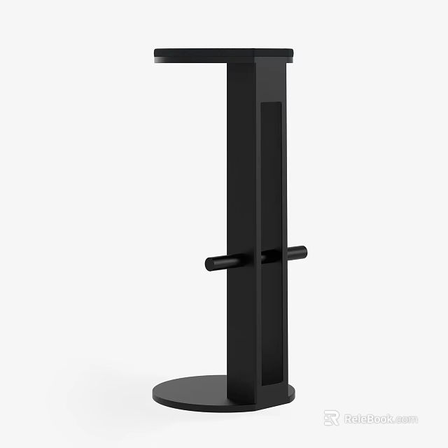 Black Modern Bar Stool With Round Base Metal Column And Footrest 3d model