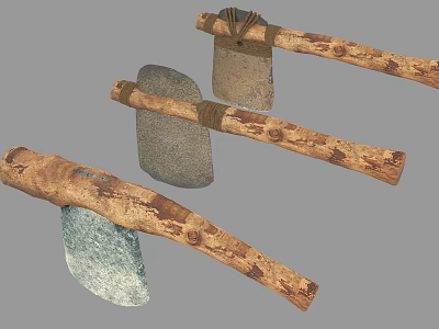 Traditional Handcrafted Stone Wood Axes with Wooden Handles and Stone Blades 3d model Traditional Handcrafted Stone Wood Axes with Wooden Handles and Stone Blades 3d model