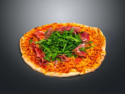 Delicious Pizza Topped With Prosciutto Fresh Arugula Melted Cheese And Crispy Crust 3d model