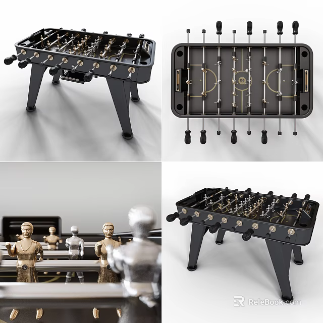 Stable Indoor Foosball Table With Metal Player Figures And Black Tabletop Design 3d model 