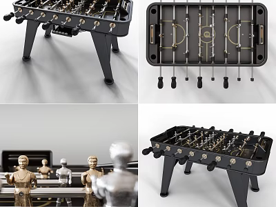 Stable Indoor Foosball Table With Metal Player Figures And Black Tabletop Design 3d model
