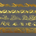 Golden Wave Patterns In Various Decorative Styles With Traditional Motifs 3d model