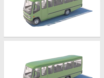 Green Bus Exterior View With Multiple Windows And Seats On Blue Surface 3d model