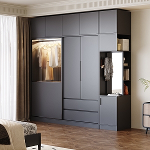 Modern Minimalist Black Wardrobe Simple Black Wardrobe to Top Style 3d model