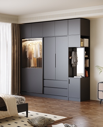 Modern Minimalist Black Wardrobe Simple Black Wardrobe to Top Style 3d model