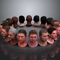 Male Head Models in Circular Arrangement with Diverse Facial Features and Hairstyles