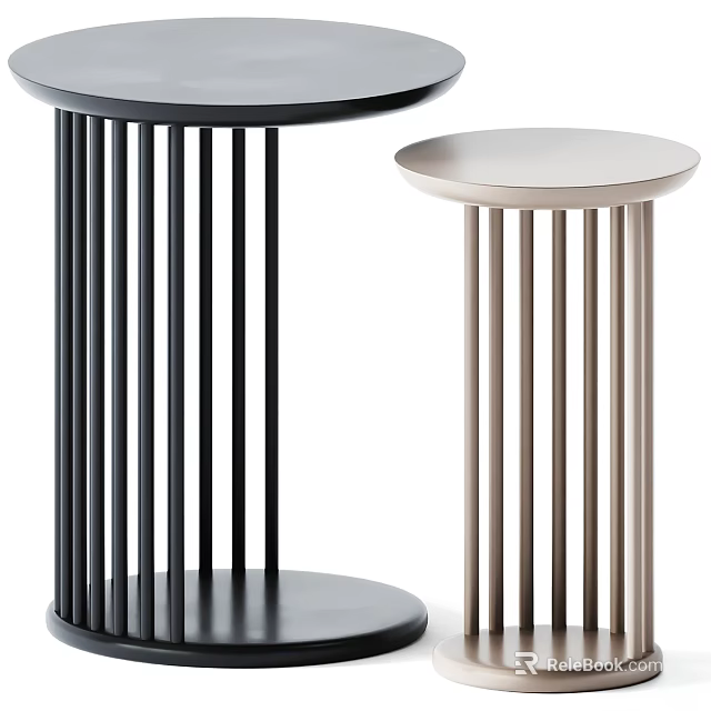 Modern Round Dining Tables Black And Light Colored With Slender Column Legs 3d model