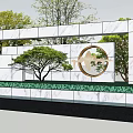 Modern Marble Feature Wall With Circular Decoration Surrounding Trees And Green Plants 3d model