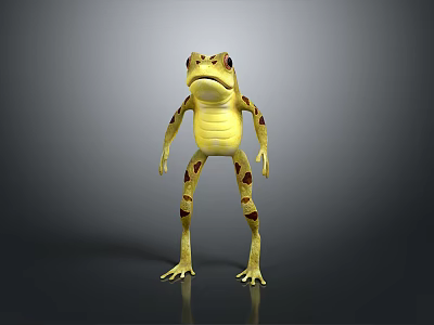 3D Rendered Frog With Yellow Body And Red Spots In Standing Posture On Gray Background 3d model