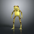3D Rendered Frog With Yellow Body And Red Spots In Standing Posture On Gray Background