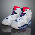 Modern High Top White Sneakers With Red Accents Blue Details And Reflective Finish