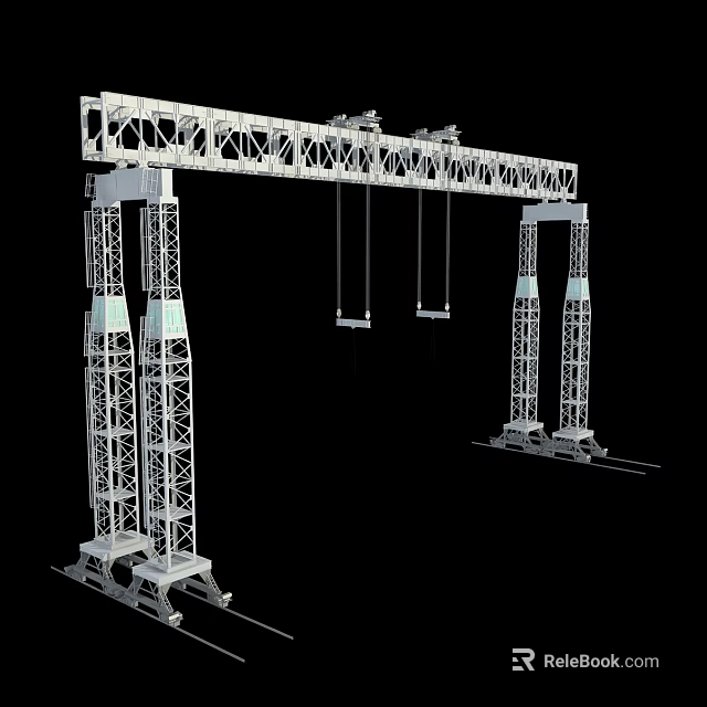 Industrial Gantry Crane With Metal Frame Hanging Cables And Track System 3d model 