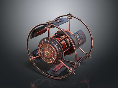 Vintage Mechanical Household Device With Copper And Black Circular Metal Frame 3d model