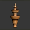 Orange Three Tiered Decorative Fountain With Carved Patterns Pedestal And Top Ornament