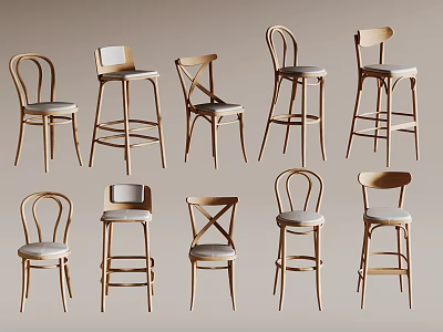 Various Style Leisure Chairs With Wooden Frame Multiple Backrest Designs And Heights 3d model
