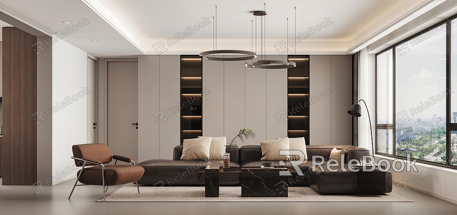 Modern Living Room Combination Sofa Leisure Chair TV Background Wall Wine Cabinet Bookcase Guest Restaurant Leisure Sofa Company Leisure Room F924 model