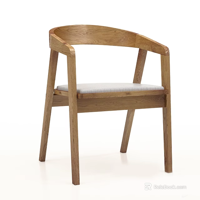 Modern Wooden Single Chair With Armrest Padded Seat And Natural Color Design 3d model 