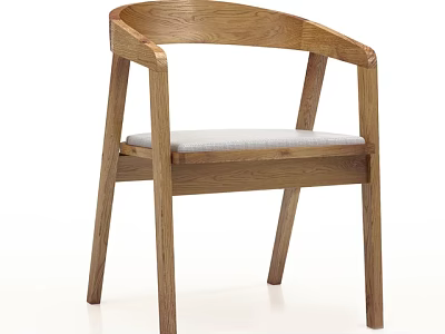 Modern Wooden Single Chair With Armrest Padded Seat And Natural Color Design 3d model