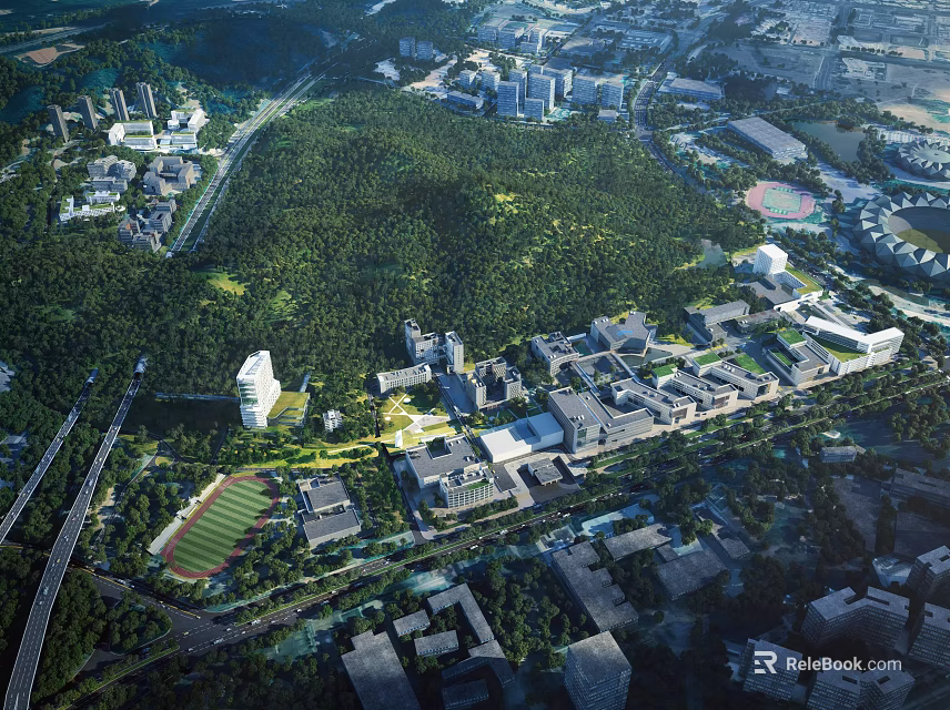 Bird's Eye View Planning of Modern Urban Layout with Building Clusters and Green Spaces 3d model 
