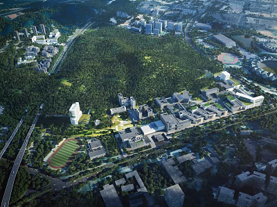 Bird's Eye View Planning of Modern Urban Layout with Building Clusters and Green Spaces 3d model