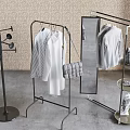 Metal Clothes Racks With Hanging Shirts Handbag Mirror And Decorative Shelves