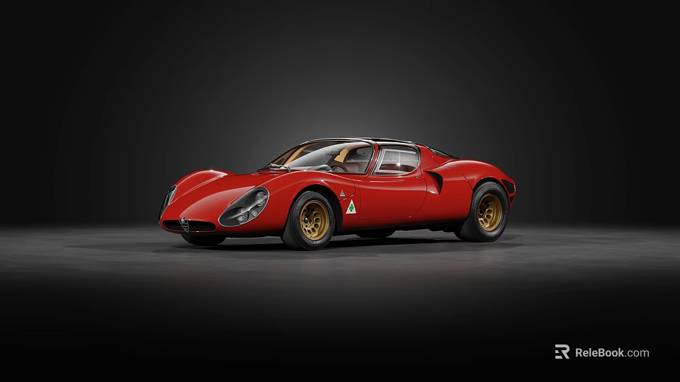 Red Classic Vintage Sports Car With Streamlined Body And Gold Wheels 3d model 