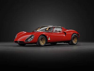 Red Classic Vintage Sports Car With Streamlined Body And Gold Wheels 3d model